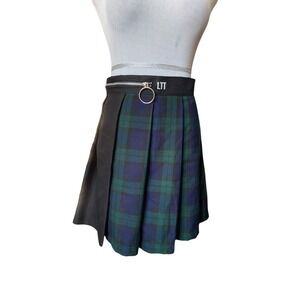 Dolls Kill Love Too True Pleated Plaid Mini Skirt Size XS Green Goth Punk Grunge